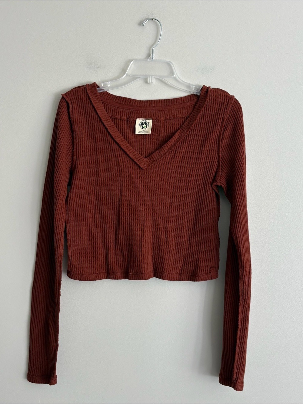 We The Free Ribbed V-Neck Long Sleeve Cropped Top Size S